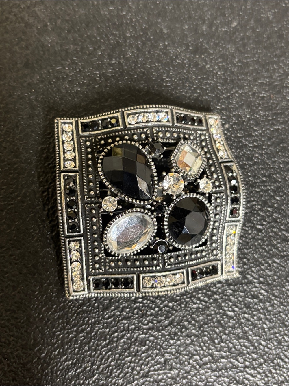 Chunky Black Crystal Bling Statement Brooch Scarf Clip Elegant Women’s Accessory